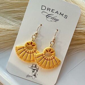 Dreams Clay Mustard Yellow Fan Fringe Earrings